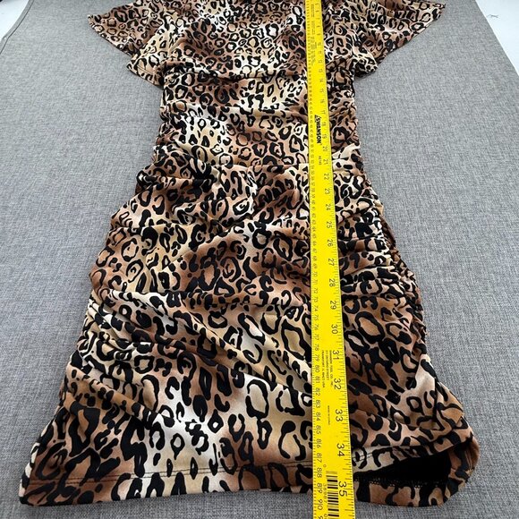 Delusional Mini Bodycon‎ Sexy Dress Animal Print Ruched Small Flutter Sleeves - Picture 6 of 11